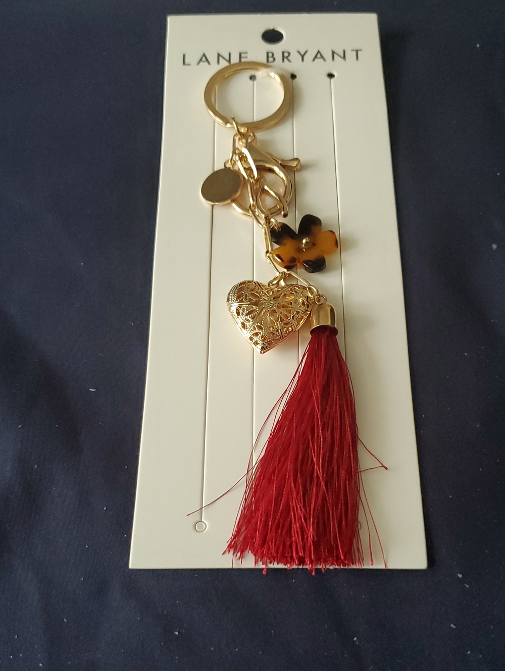 Lane Bryant Gold Heart & Tortoise Charm Keychain with Red Tassel